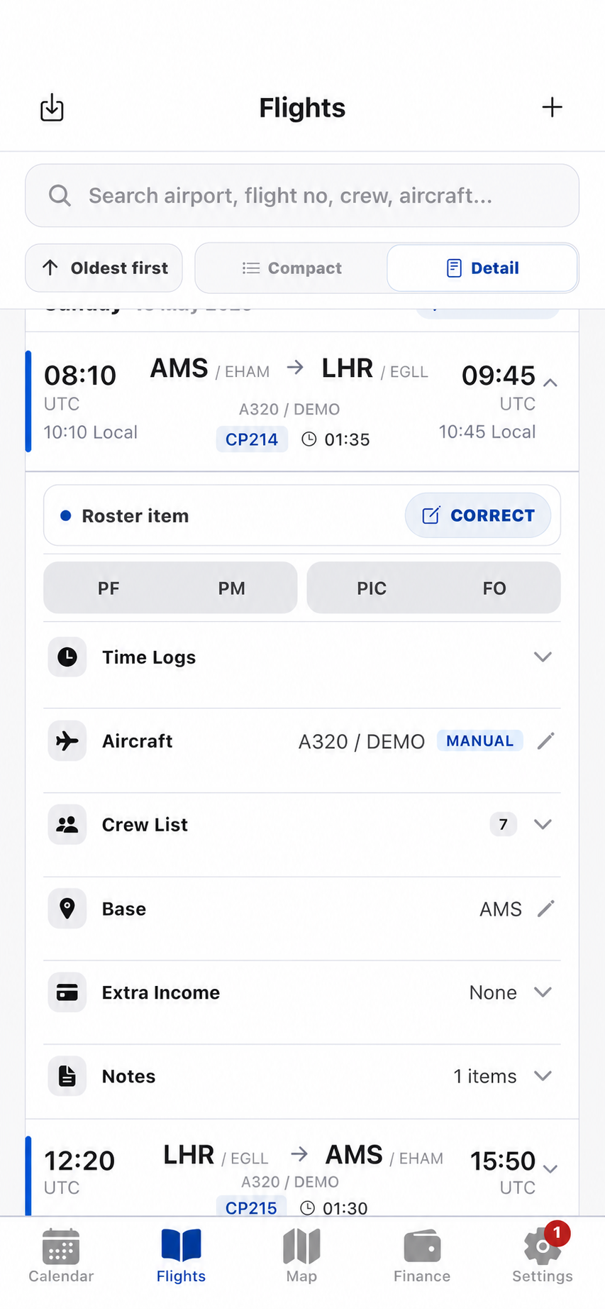 Crew Prime connected flight record