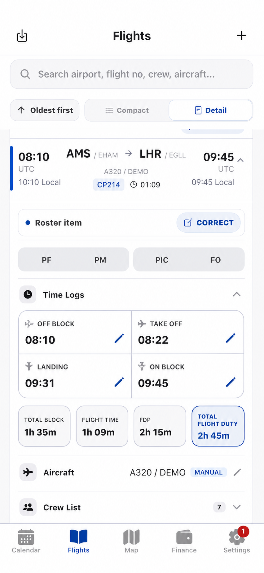 Actual OUT OFF ON IN time logs