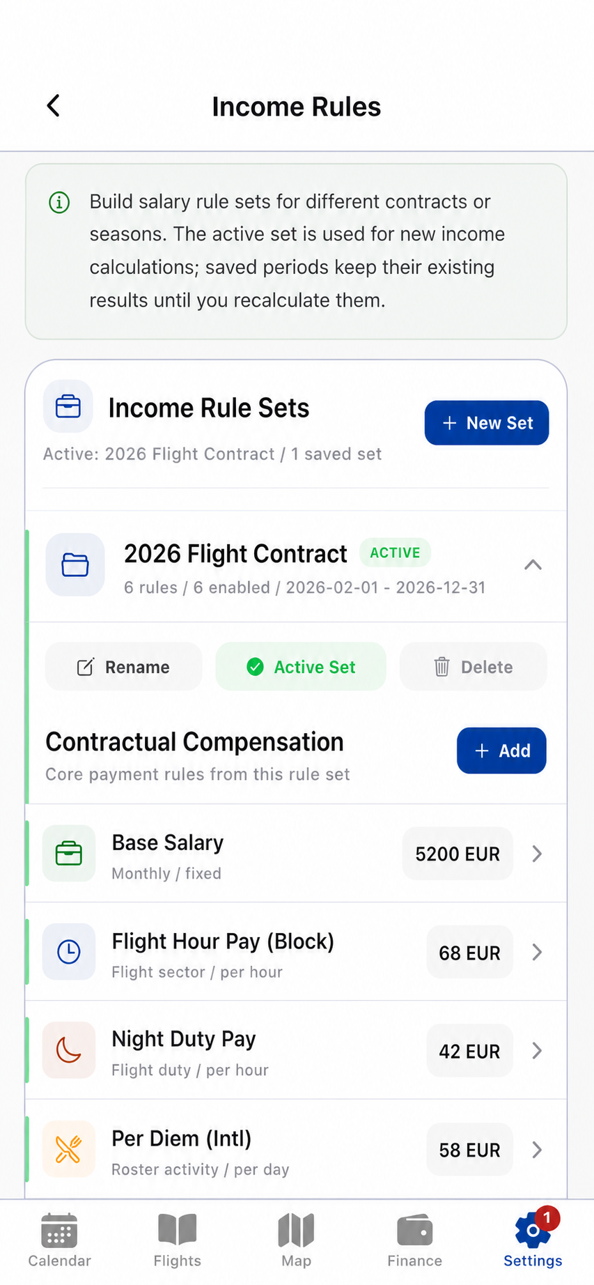 Configurable income rule sets